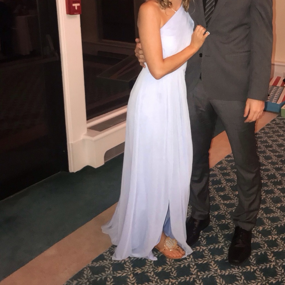 Davids Bridal long ice blue dress